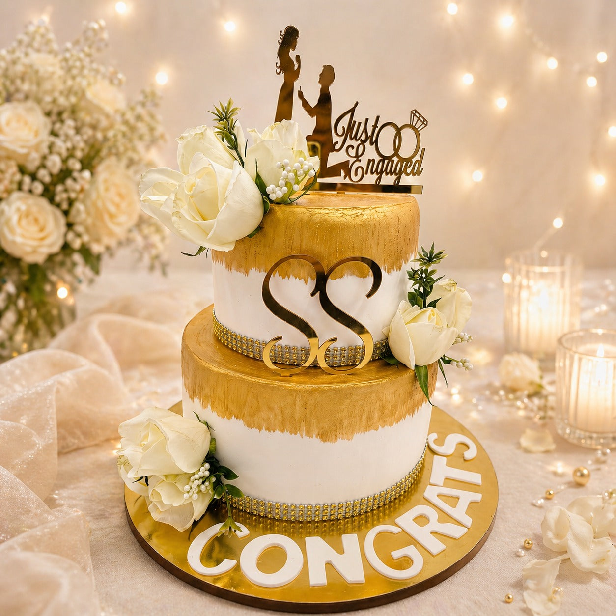 JUST ENGAGED INITIAL CAKE (FONDANT)