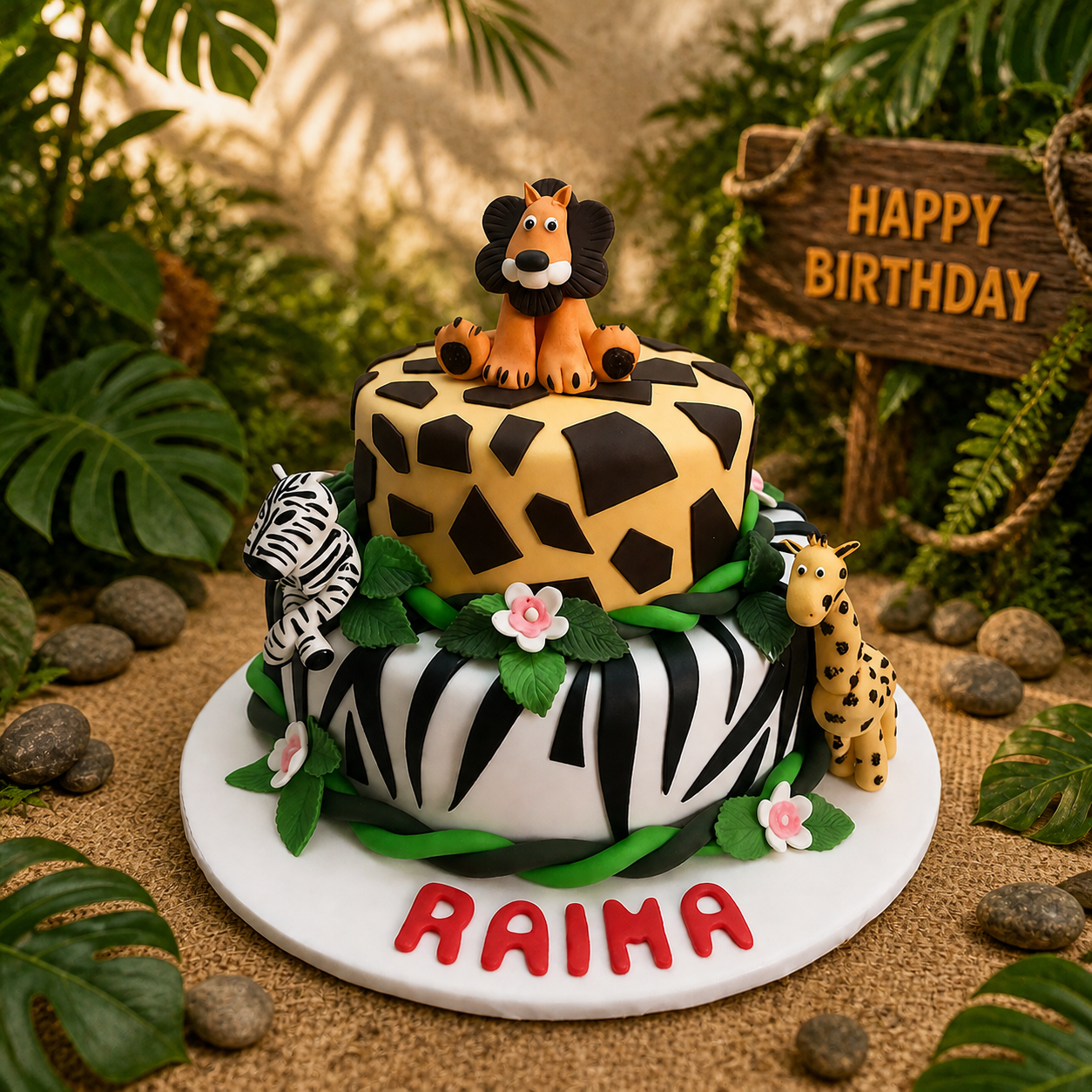 JUNGLE WILD LIFE CAKE (FONDANT)