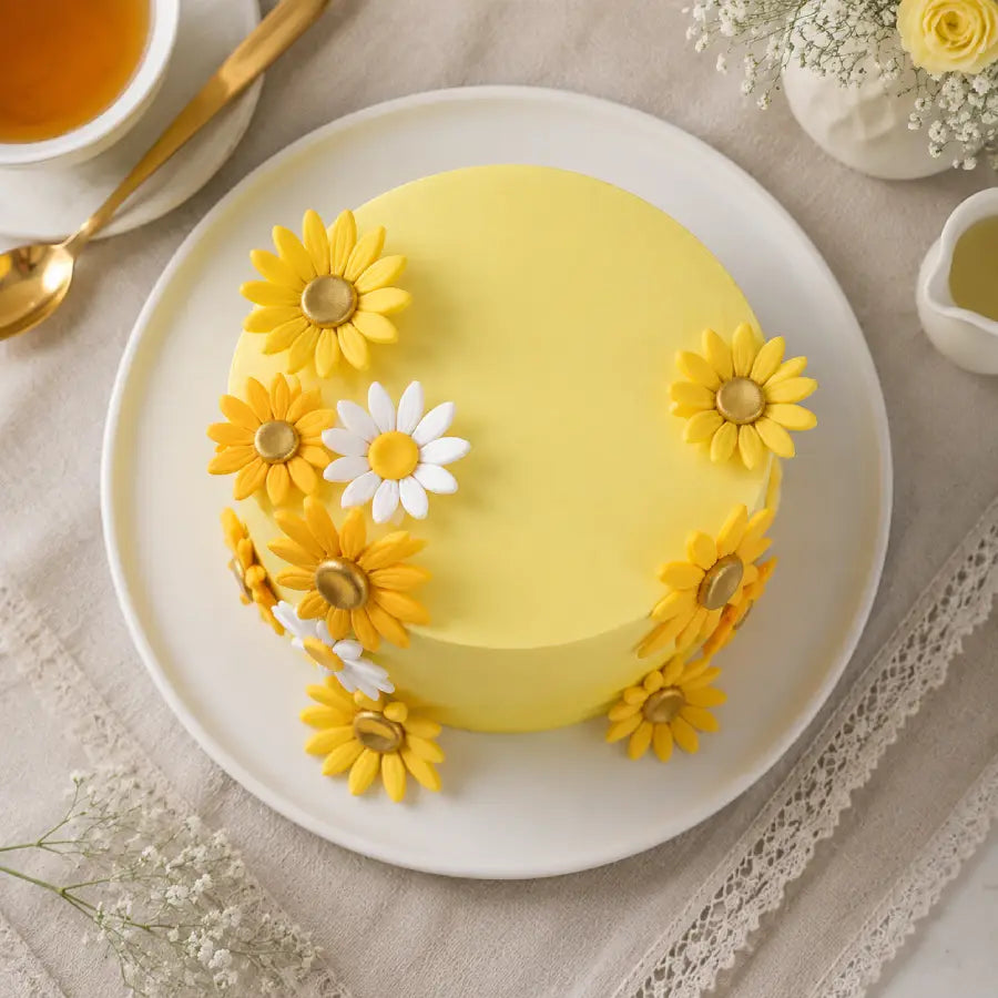 Sunflower N Daisy Theme Cake