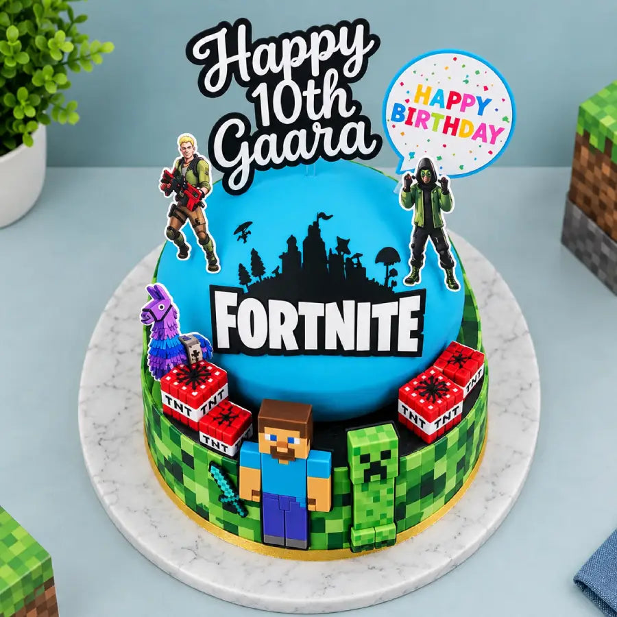 Fortnite & Minecraft Theme Cake