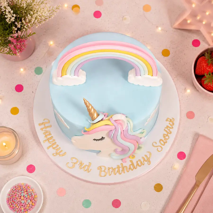 Rainbow Unicorn Fondant Cake