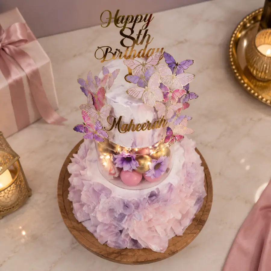 Butterfly Ruffle Birthday Tier Cake