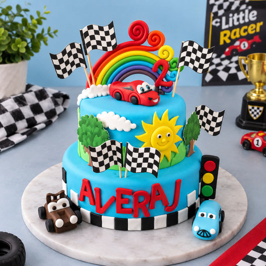 Racing Rainbow Theme Cake