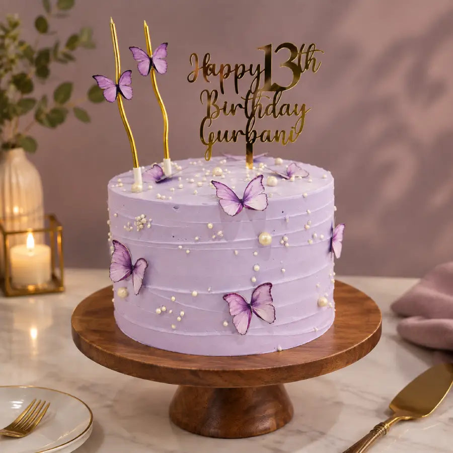 Purple Butterfly & Pearl Birthday Cake