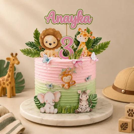 Personalized Safari Animals Theme Cake