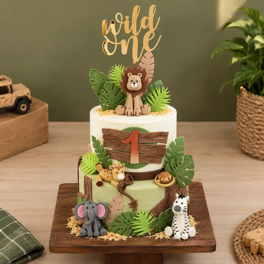 Wild One Safari 2-Tier Birthday Cake
