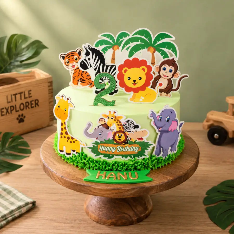 Safari Animal Birthday Theme Cake