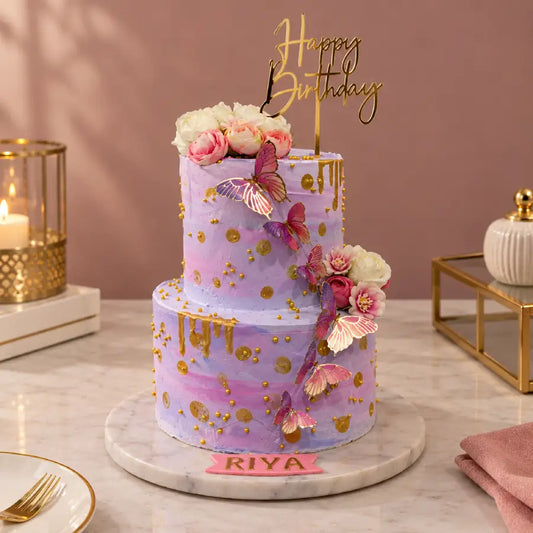 Purple Birthday Butterfly Theme Cake
