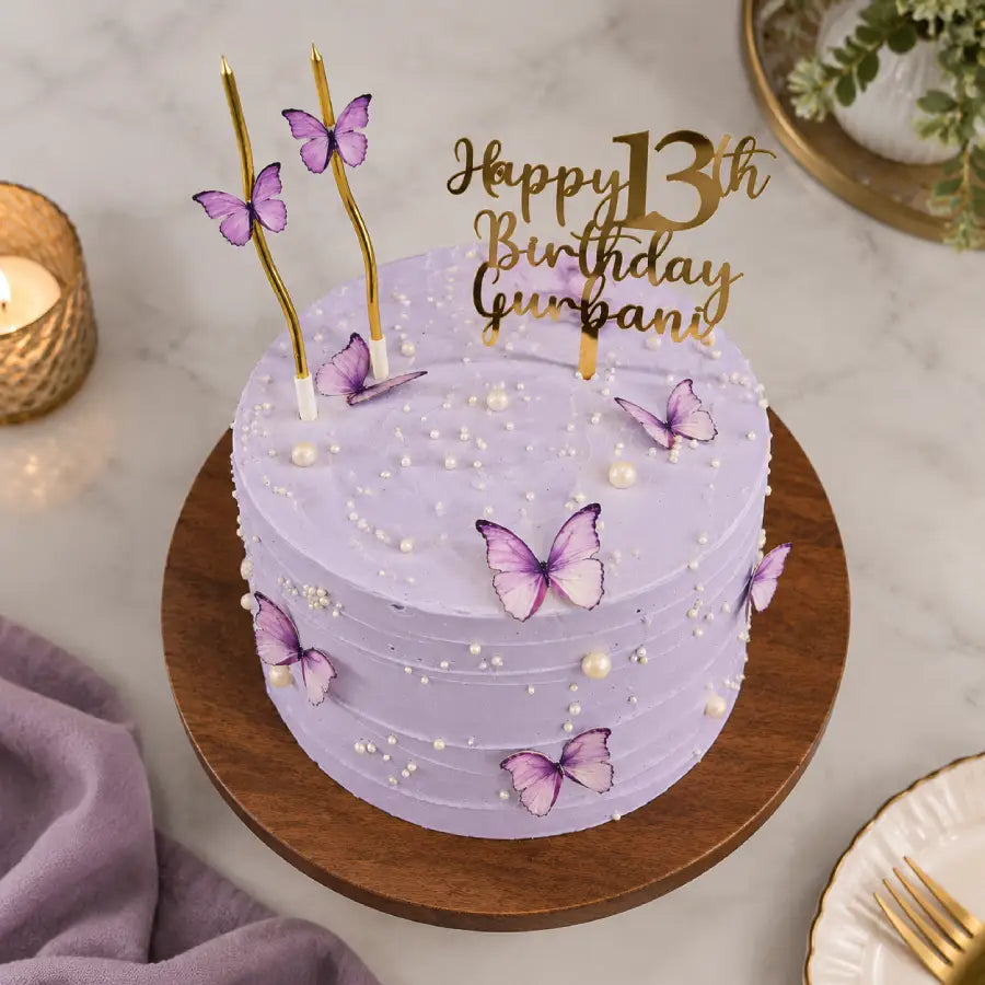 Purple Butterfly & Pearl Birthday Cake