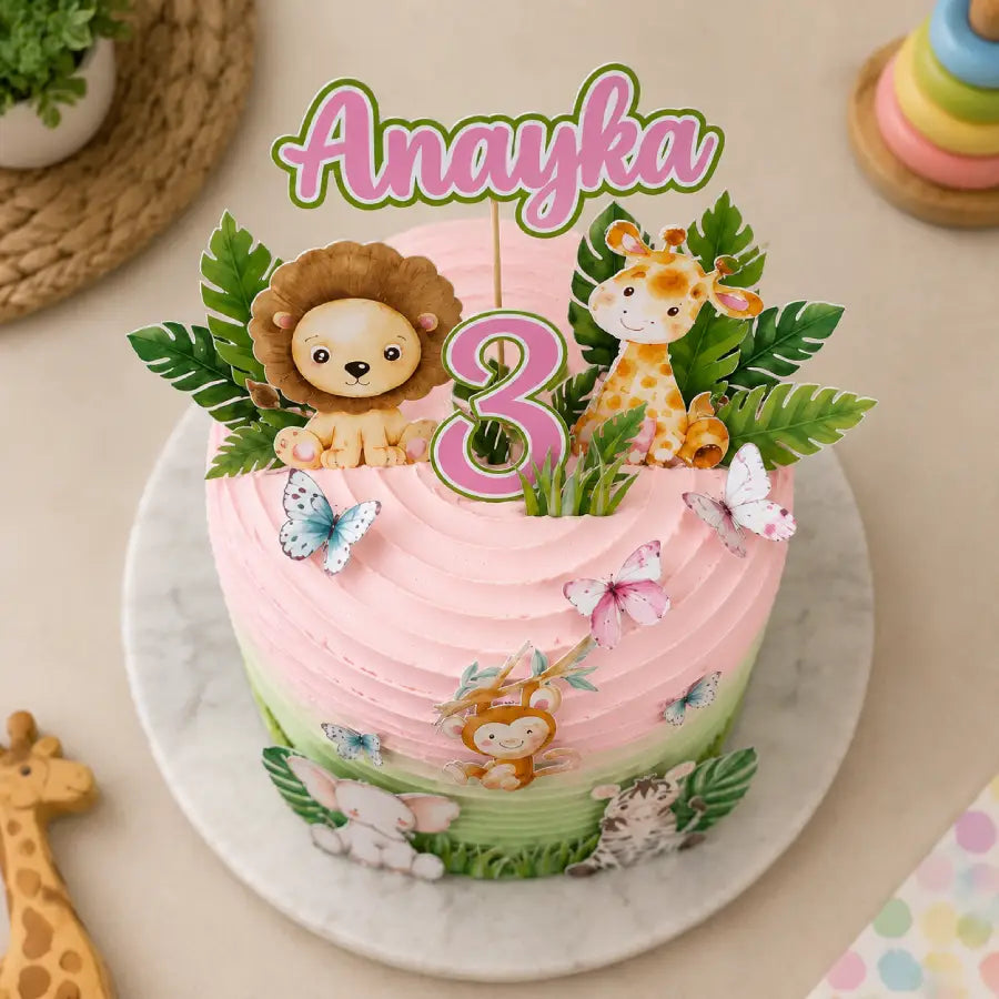 Personalized Safari Animals Theme Cake