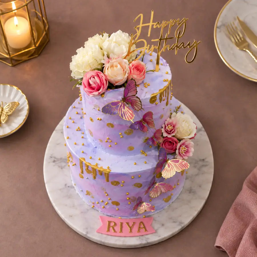 Purple Birthday Butterfly Theme Cake