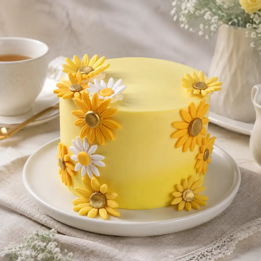 Sunflower N Daisy Theme Cake