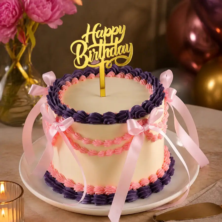 Birthday Blush Ribbon Cake