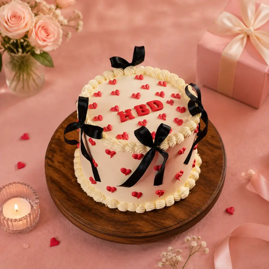 White Vintage Ribbon Cake