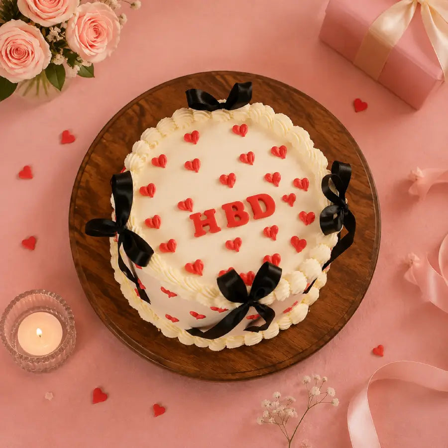 White Vintage Ribbon Cake