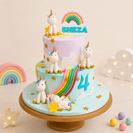 Rainbow Unicorn Two Tier Cake