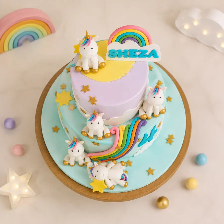 Rainbow Unicorn Two Tier Cake