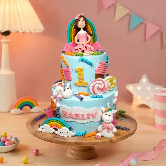 Rainbow Unicorn Doll Theme Cake