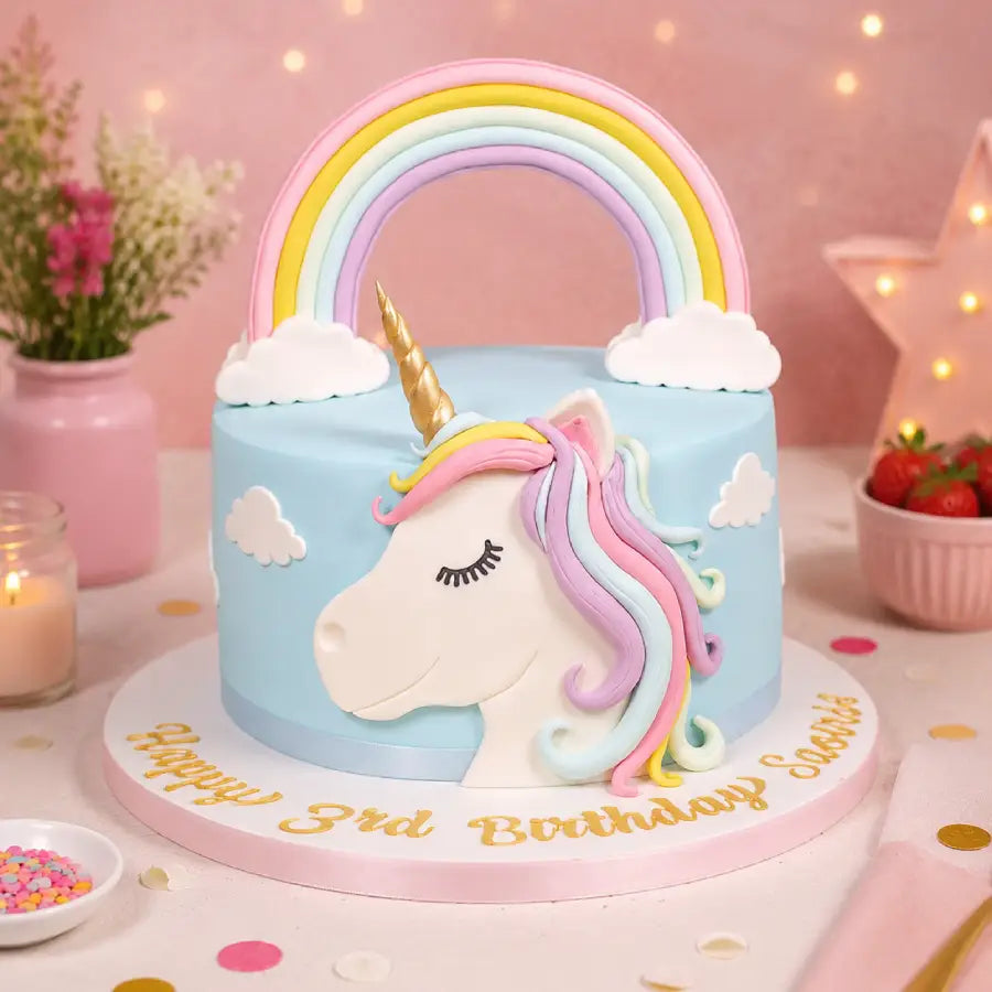 Rainbow Unicorn Fondant Cake