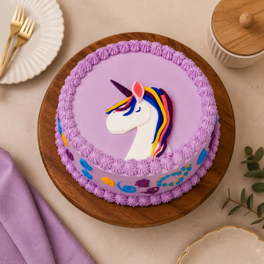Lavender Unicorn Colorful Hair Design Cake