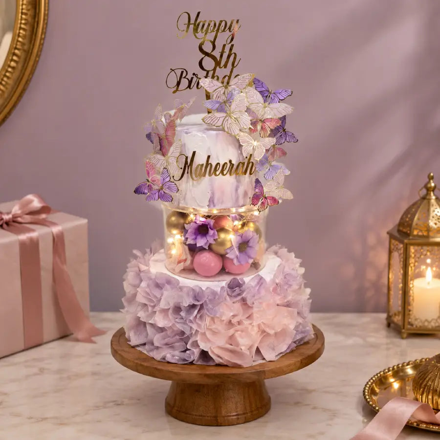 Butterfly Ruffle Birthday Tier Cake