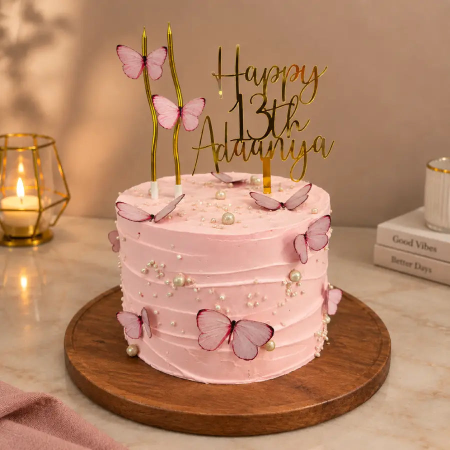 Pink Butterfly Birthday Cake